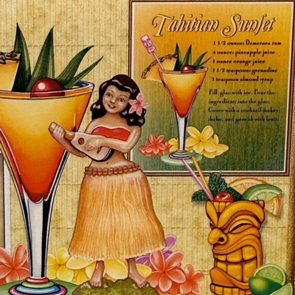 Vintage 2004 Cape Shore Hula Girl Tropical Drinks Blank Notecard Set Ephemera